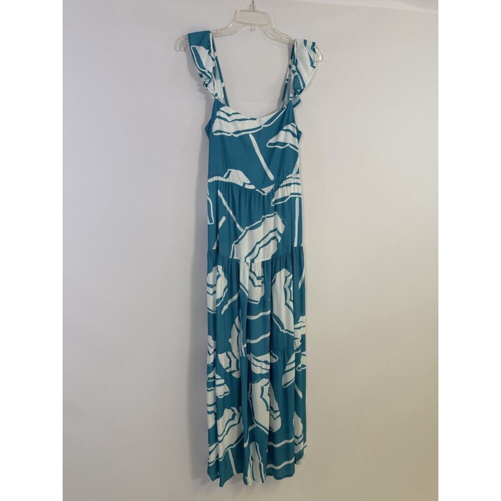 Kenny Flowers Limited Edition Tiered Maxi Dress Teal Women’s M Resort Vacation - Picture 10 of 10
